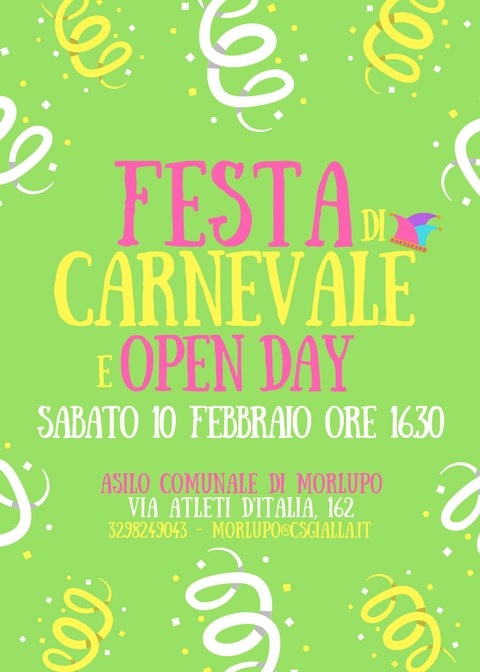 ASILO NIDO COMUNALE: FESTA DI CARNEVALE E OPEN DAY