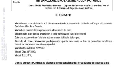 INTERRUZIONE EROGAZIONE ACQUA POTABILE