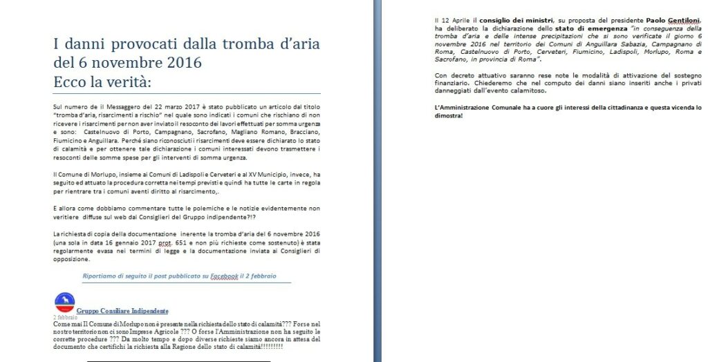 I danni provocati dalla tromba d?aria del 6 novembre 2016: ecco la verità!