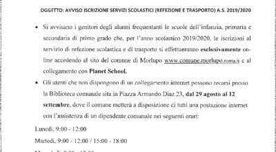 AVVISO – Iscrizione ai servizi scolastici comunali