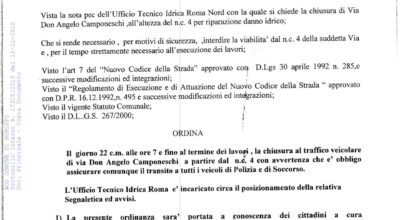 AVVISO ALLA CITTADINANZA – Ordinanza chiusura traffico
