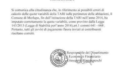 COMUNICATO STAMPA – Precisazione TARI