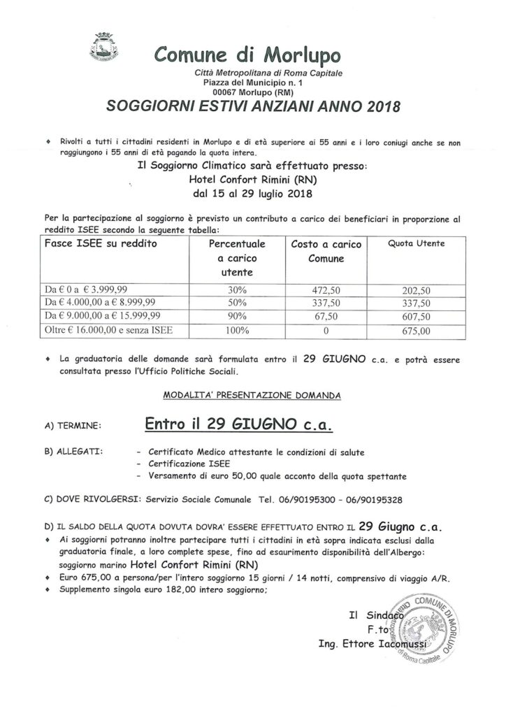 CENTRI ESTIVI ANZIANI 2018