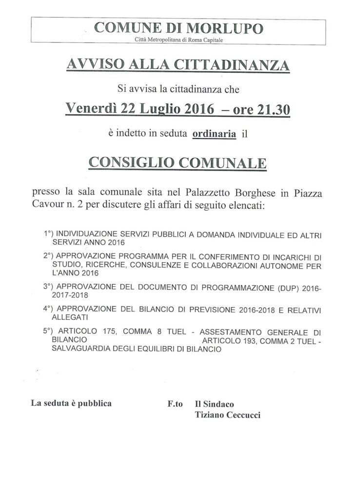 AVVISO ALLA CITTADINANZA