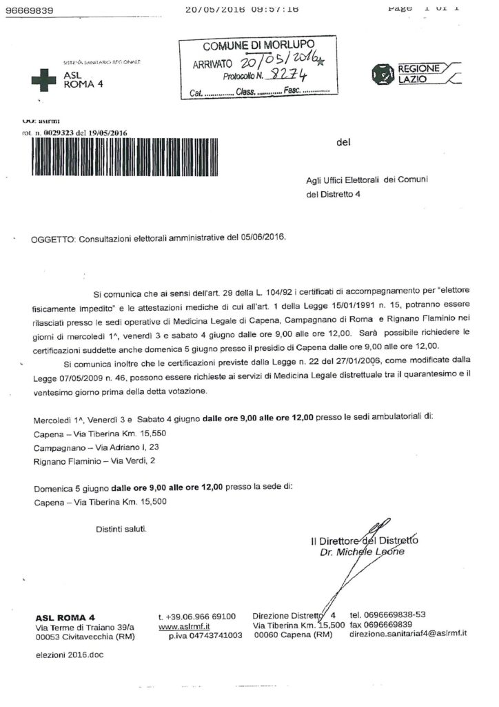 CONSULTAZIONI ELETTORALI AMMINISTRATIVE DEL 05/06/2016