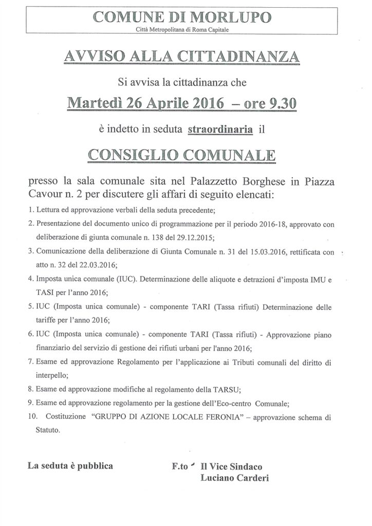 AVVISO ALLA CITTADINANZA