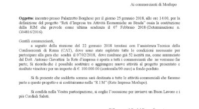 25 Gennaio 2018 – Incontro con i commercianti per la definizione del “Progetto RIM”