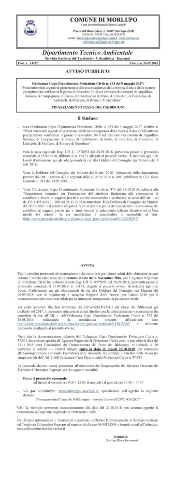 TROMBA D’ARIA 2016 – Riconoscimento dei danni subiti