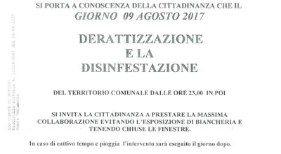 AVVISO ALLA CITTADINANZA: Derattizzazione e Disinfestazione
