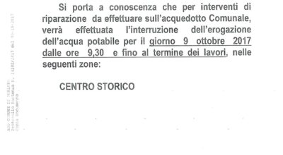 INTERRUZIONE FLUSSO IDRICO