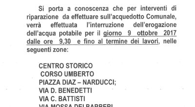 INTERRUZIONE FLUSSO IDRICO: Aggiornamento