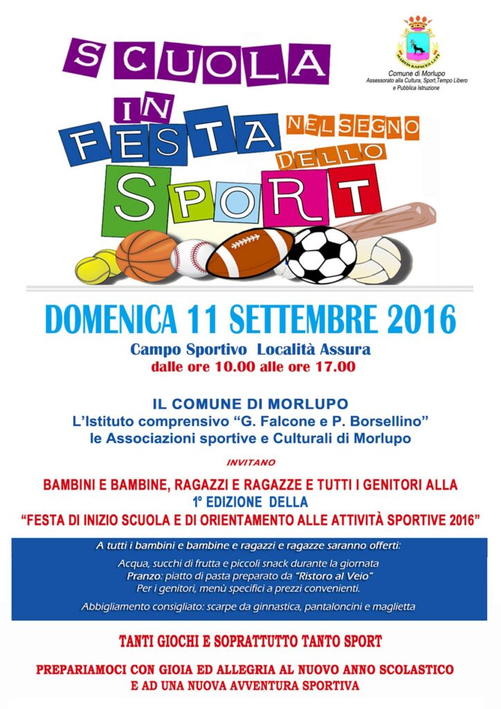 Iniziativa “Sport e Scuola” di Domenica 11 Settembre 2016