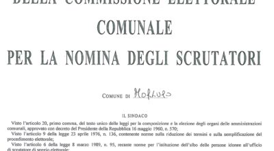 CONVOCAZIONE DELLA COMMISSIONE ELETTORALE COMUNALE PER LA NOMINA DEGLI SCRUTATORI