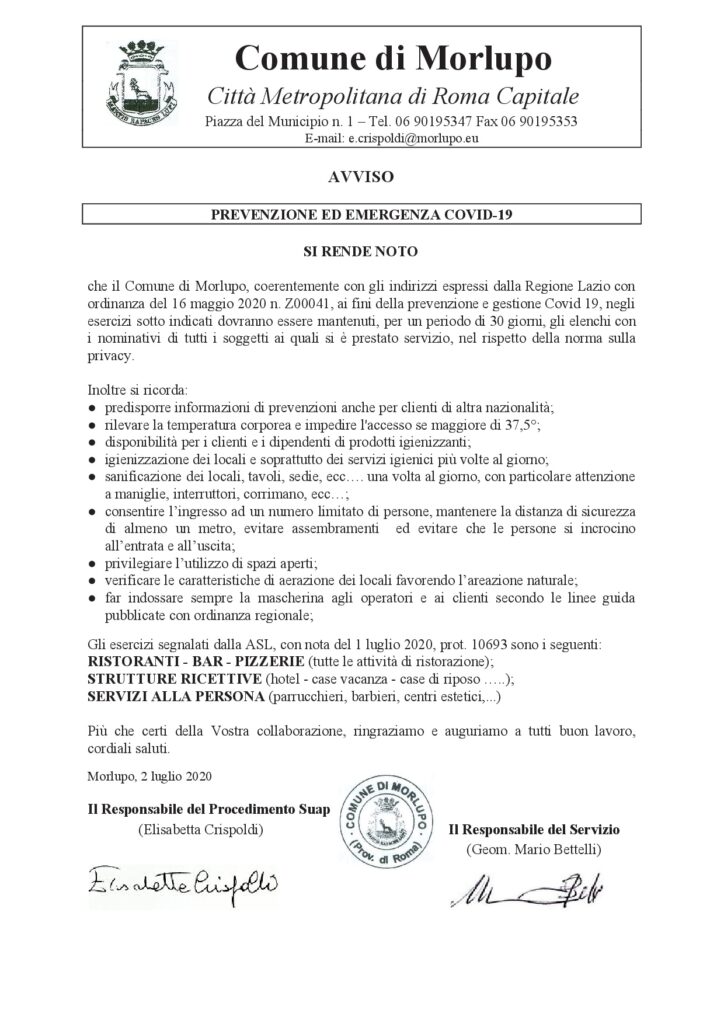 AVVISO – Prevenzione ed Emergenza COVID-19