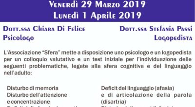 ASSOCIAZIONE CULTURALE SFERA – Giornate gratuite di screening sui disturbi cognitivi e del linguaggio nell’adulto