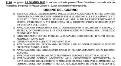 AVVISO ALLA CITTADINANZA – Convocazione Consiglio Comunale [25 Giugno 2020, ore 21]