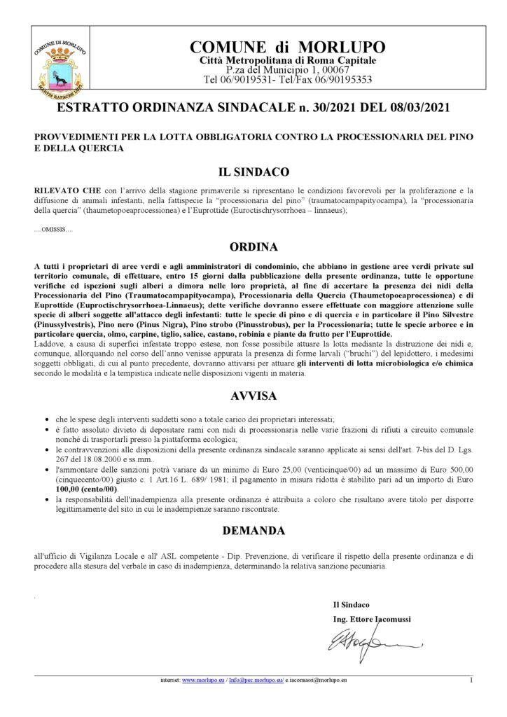 PROVVEDIMENTI PER LA LOTTA OBBLIGATORIA CONTRO LA PROCESSIONARIA DEL PINO E DELLA QUERCIA