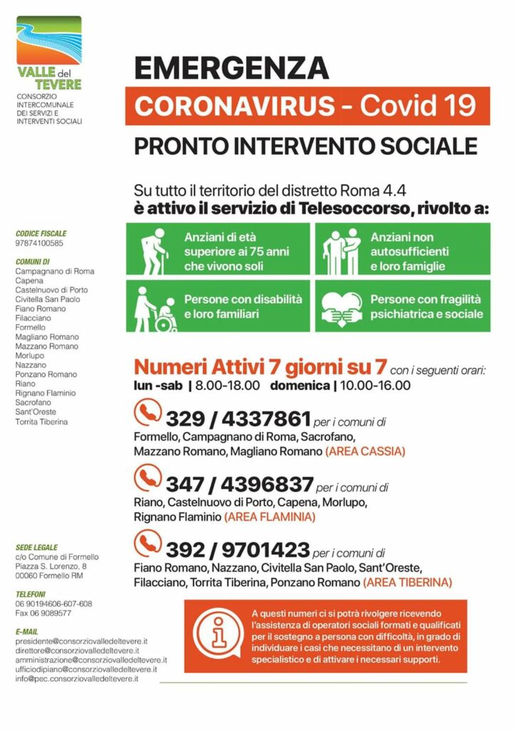 PROGETTO DI PRONTO INTERVENTO SOCIALE – Numeri per Telesoccorso