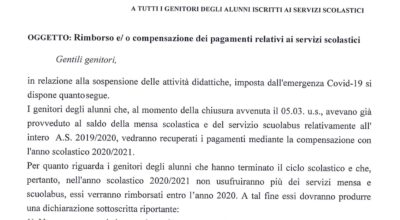 AVVISO – Rimborso e/o compensazione dei pagamenti relativi ai servizi scolastici