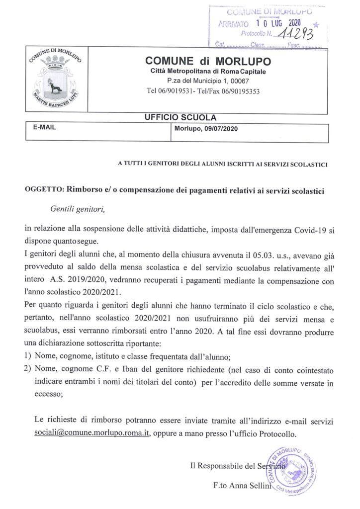 AVVISO – Rimborso e/o compensazione dei pagamenti relativi ai servizi scolastici