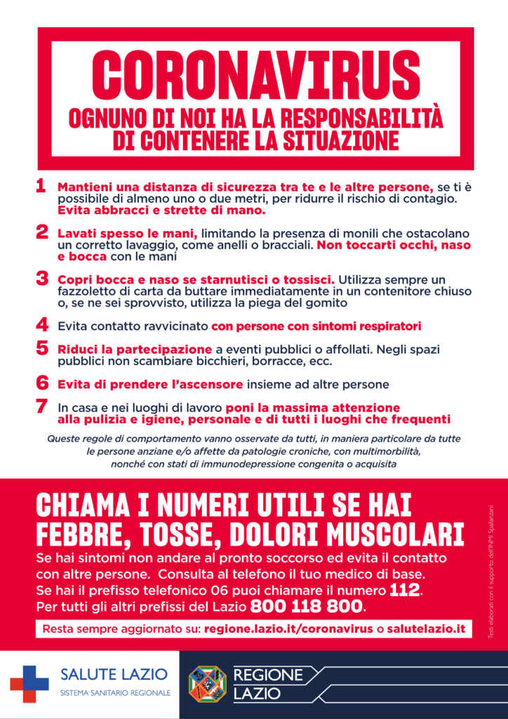 EMERGENZA CORONAVIRUS – Regole di comportamento