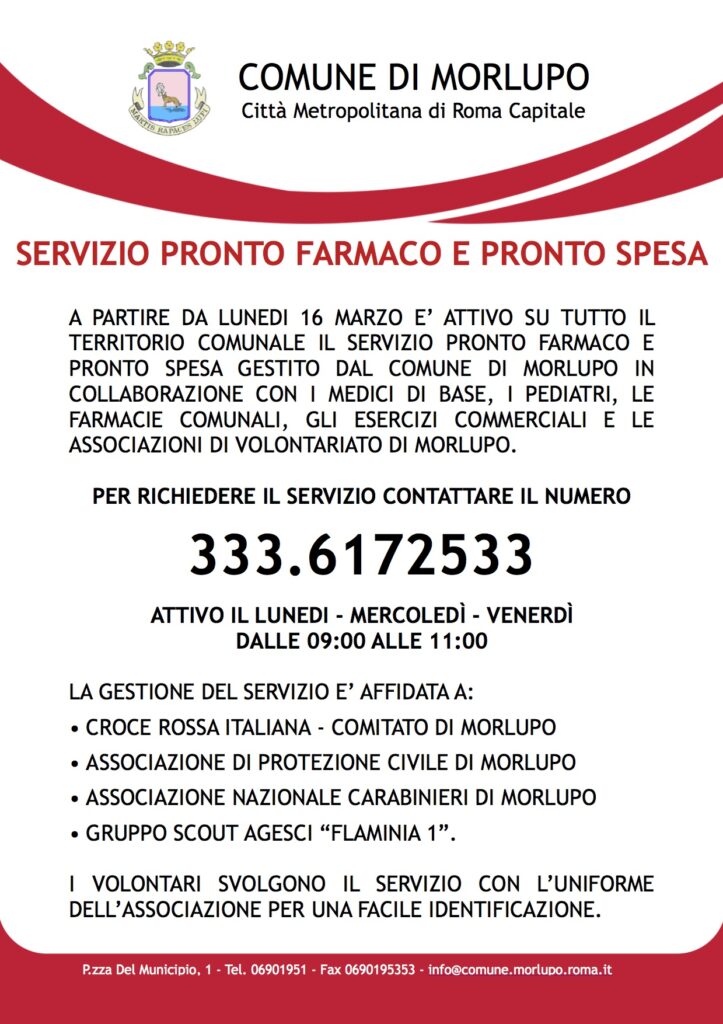 AVVISO – Attivazione servizi “Pronto Spesa” e “Pronto Farmaco”