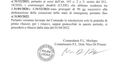 POLIZIA LOCALE – Proroga Contrassegni Disabili al 31 Marzo 2022