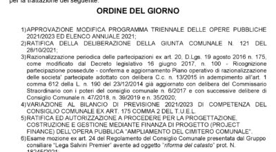 AVVISO – Convocazione Consiglio Comunale 29 Novembre 2021