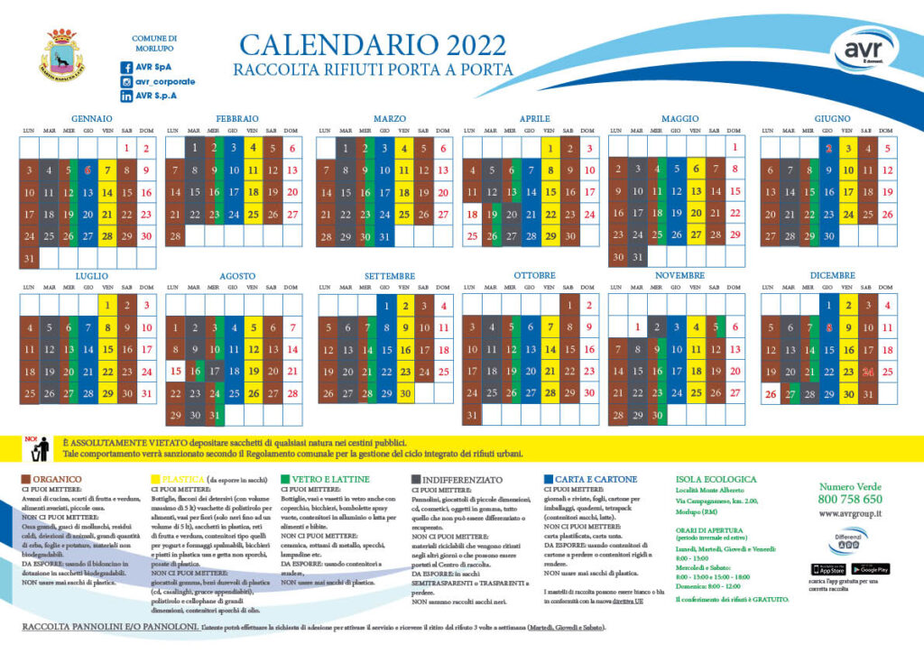 RACCOLTA DIFFERENZIATA – Il Calendario 2022