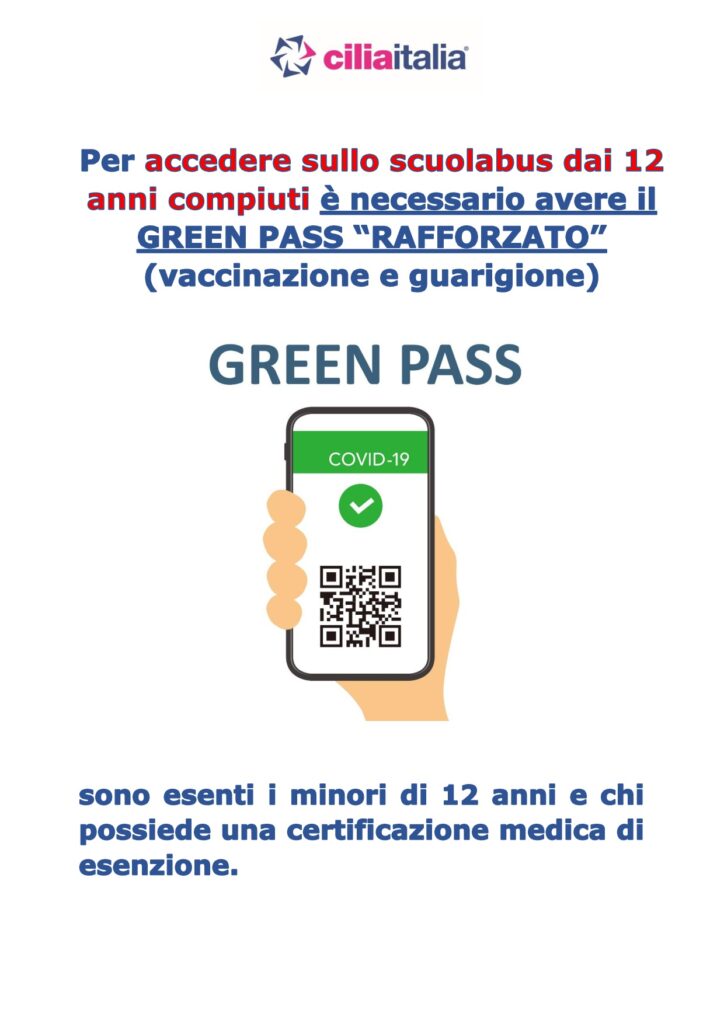 AVVISO – Servizio di trasporto scolastico – Obbligo di Green Pass rafforzato