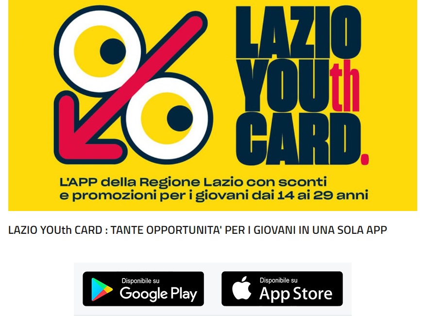LAZIO YOUth CARD – L’App della Regione Lazio con sconti e promozioni per i giovani dai 14 ai 29 anni