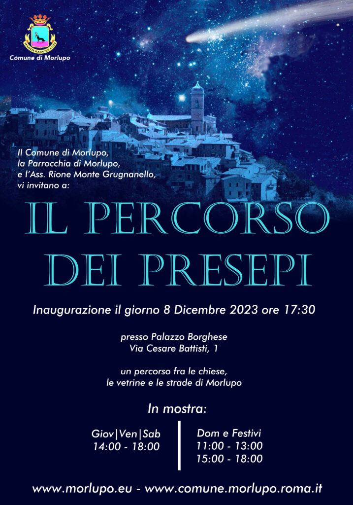 IL PERCORSO DEI PRESEPI – Dall’8 Dicembre 2023 – Un percorso fra le chiese, le vetrine e le strade di Morlupo